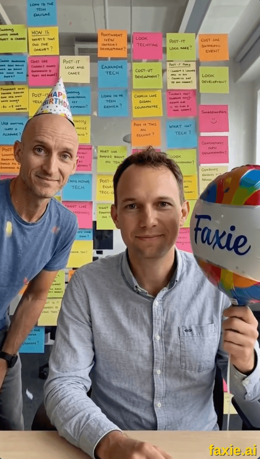 Faxie AI video celebration message displayed inside a Slack team channel for employee recognition